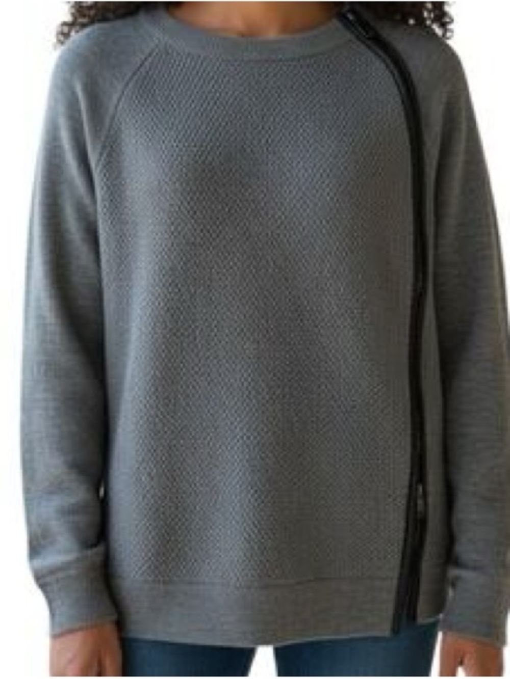 Vince Gray Leather Zip-Trim Crew Sweater